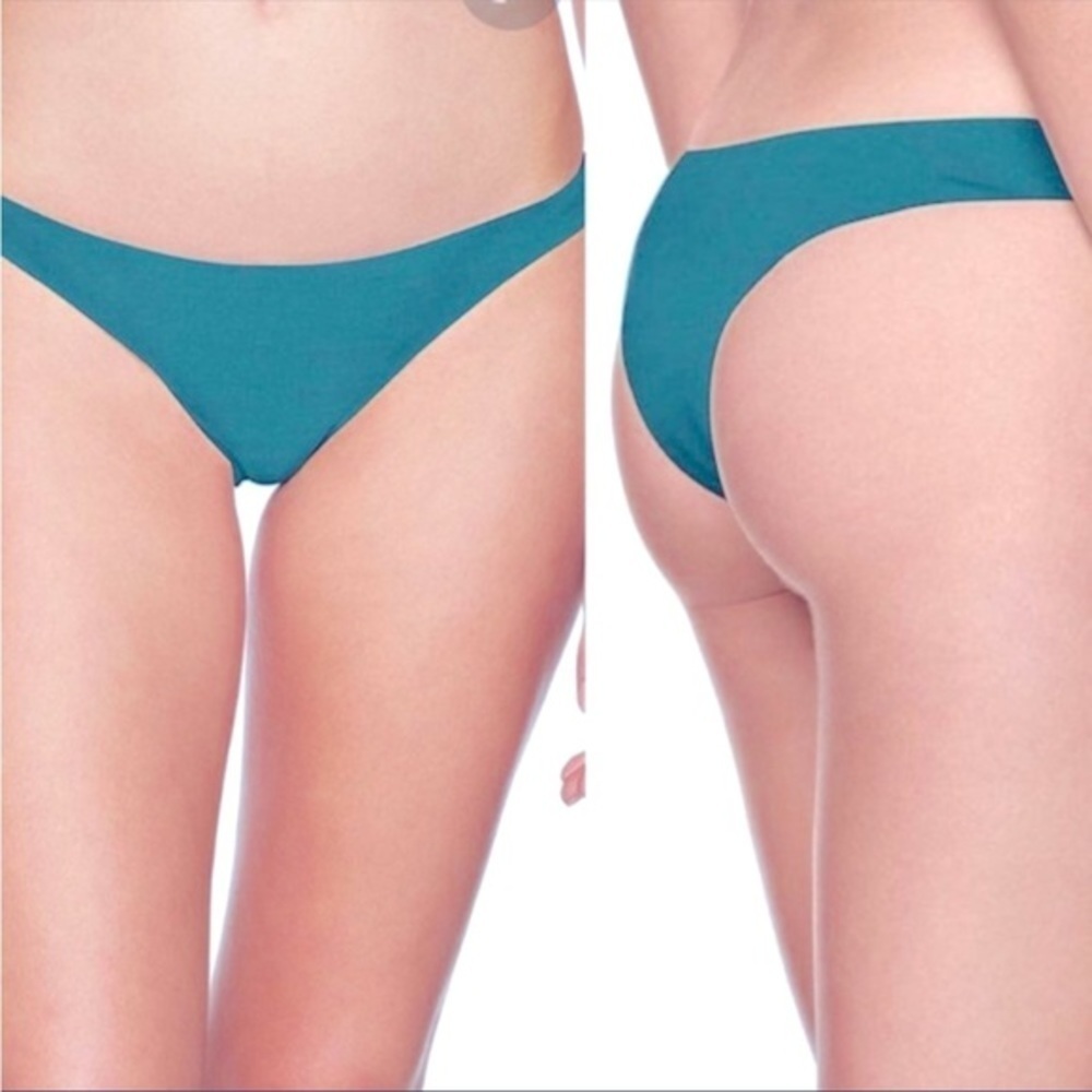 THE BIKINI LAB SOLID TEAL BLUE GREEN LOW HIP CHEEKY VACATION BEACH BIKINI BOTTOM